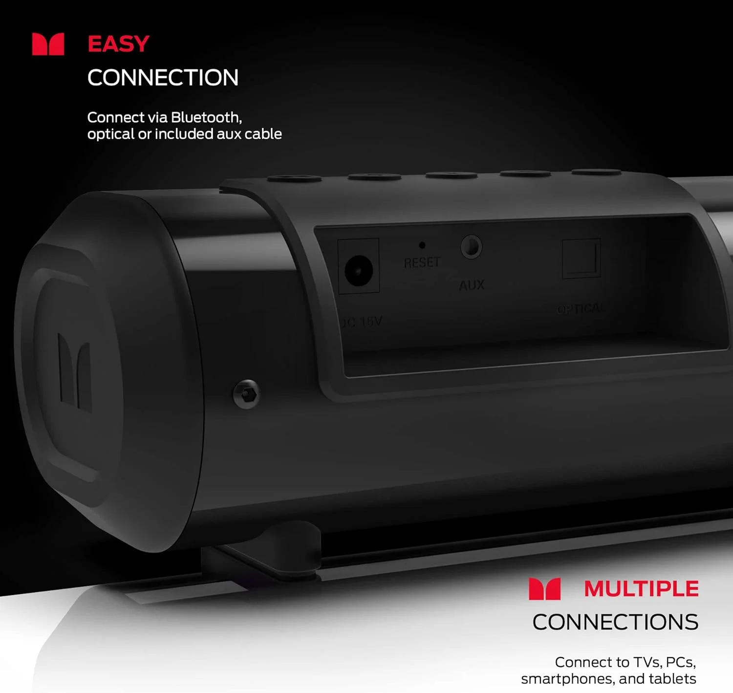 ساندبار مانستر: ساندبار بلوتوث سینمای خانگی با چراغ های LED چند رنگ، بلندگوهای 30 واتی، کنترل از راه دور، اتصال AUX نوری، 37 اینچ، مشکی ساندبار مانستر: ساندبار بلوتوث سینمای خانگی با چراغ های LED چند رنگ، بلندگوهای 30 واتی، کنترل از راه دور، اتصال AUX نوری، 37 اینچ، مشکی