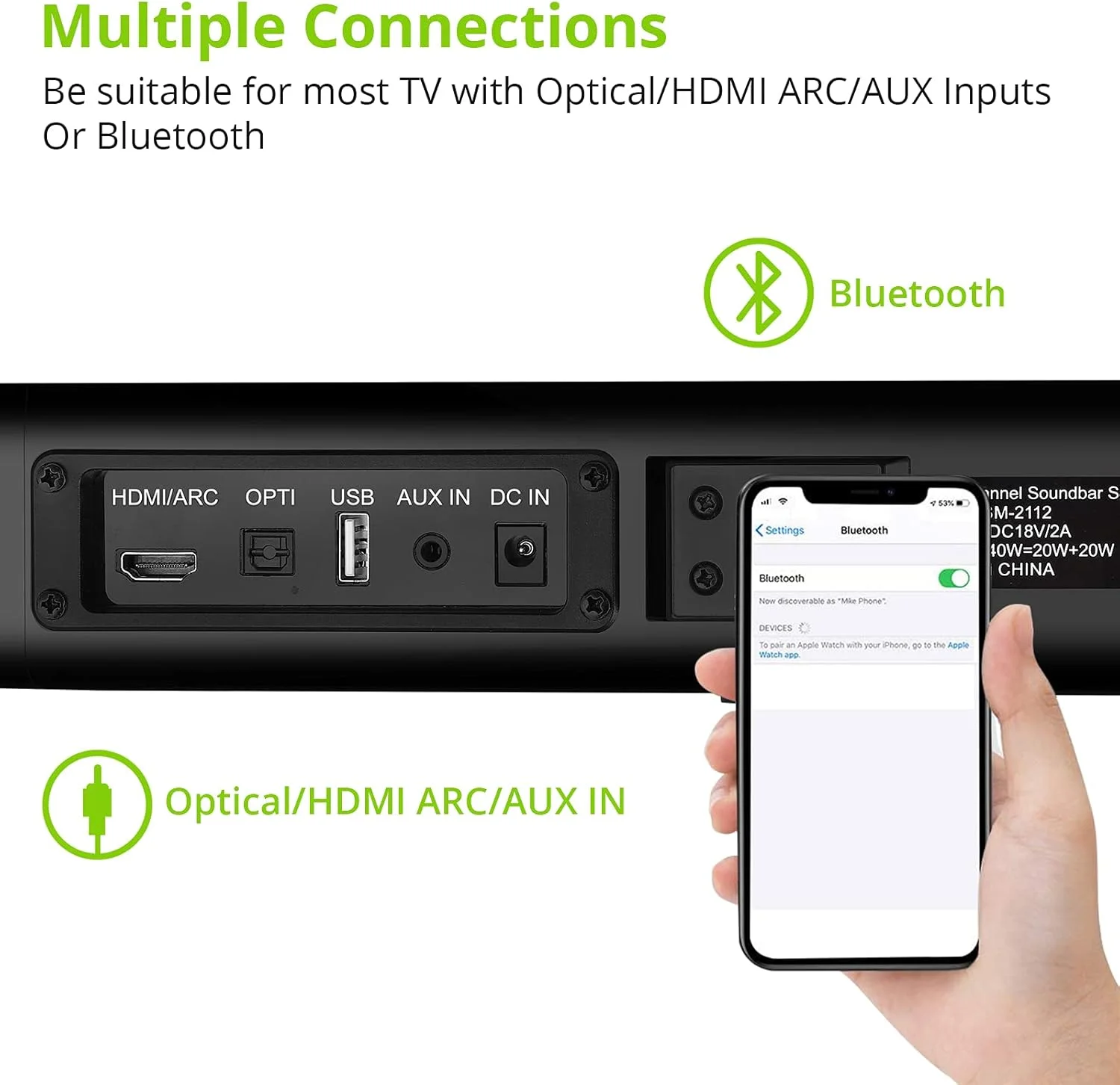 ساندبارهای تلویزیون، ساندبار تلویزیون 32 اینچی سیمی و بی سیم بلوتوث 5.0 استریو، اپتیکال/HDMI ARC/AUX/USB، قابل نصب روی دیوار، ایده آل برای تماشای تلویزیون و بازی ساندبارهای تلویزیون، ساندبار تلویزیون 32 اینچی سیمی و بی سیم بلوتوث 5.0 استریو، اپتیکال/HDMI ARC/AUX/USB، قابل نصب روی دیوار، ایده آل برای تماشای تلویزیون و بازی