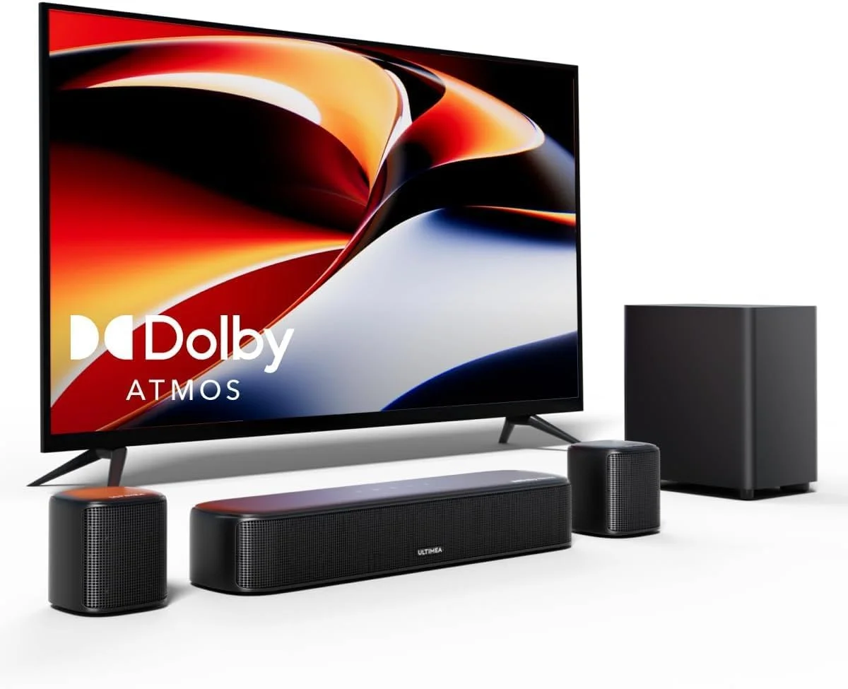 ساندبار 5.1 کاناله ULTIMEA با Dolby Atmos، سیستم صدای فراگیر برای تلویزیون، ساندبار برای تلویزیون هوشمند و سینمای خانگی، کنترل برنامه، ساندبار تلویزیون با ساب ووفر، 2 بلندگوی فراگیر، HDMI eARC، Aura A50 Pro ساندبار 5.1 کاناله ULTIMEA با Dolby Atmos، سیستم صدای فراگیر برای تلویزیون، ساندبار برای تلویزیون هوشمند و سینمای خانگی، کنترل برنامه، ساندبار تلویزیون با ساب ووفر، 2 بلندگوی فراگیر، HDMI eARC، Aura A50 Pro