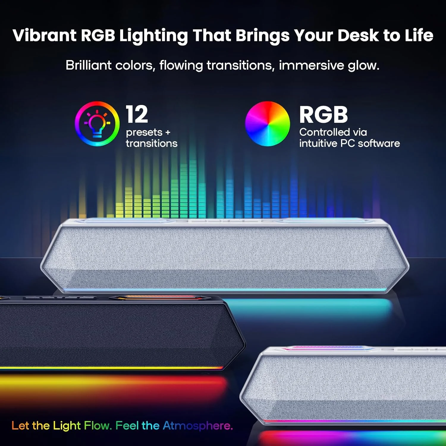 اسپیکر کامپیوتر Deeyaple، ساندبار بی سیم 40 واتی برای رایانه شخصی رومیزی با بلوتوث 5.3 و صدای USB، نورپردازی RGB پویا، نرم افزار EQ سفارشی، اسپیکرهای گیمینگ با آداپتور برق خارجی، لپ تاپ، Xbox سفید اسپیکر کامپیوتر Deeyaple، ساندبار بی سیم 40 واتی برای رایانه شخصی رومیزی با بلوتوث 5.3 و صدای USB، نورپردازی RGB پویا، نرم افزار EQ سفارشی، اسپیکرهای گیمینگ با آداپتور برق خارجی، لپ تاپ، Xbox سفید