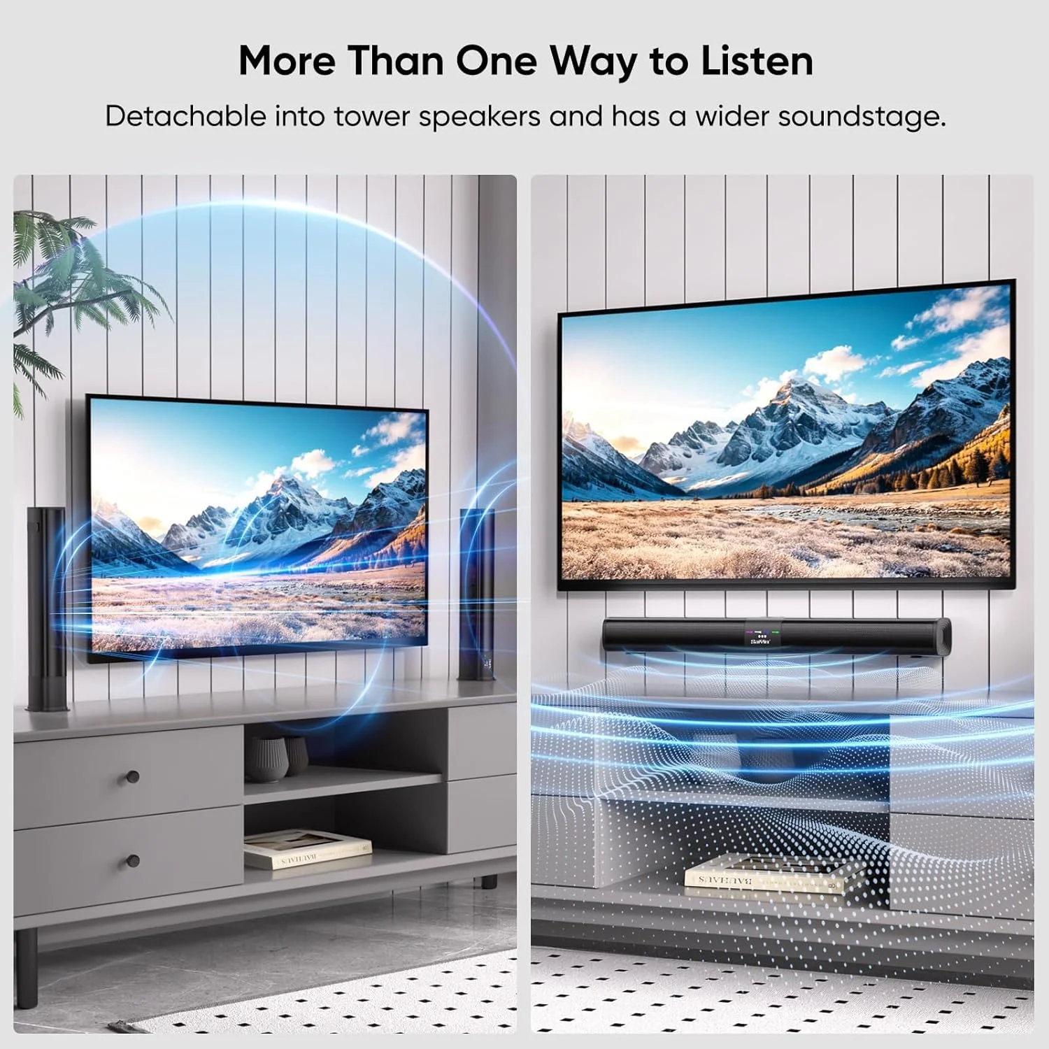 ساندبار تلویزیون هوشمند سایین، ساندبار 31 اینچی 80 واتی با صدای شفاف و ورودی بلوتوث 5.3/TV-ARC/Optical/AUX، سیستم صوتی فراگیر 2 در 1 جداشدنی برای تلویزیون/رایانه شخصی/بازی/پروژکتور ساندبار تلویزیون هوشمند سایین، ساندبار 31 اینچی 80 واتی با صدای شفاف و ورودی بلوتوث 5.3/TV-ARC/Optical/AUX، سیستم صوتی فراگیر 2 در 1 جداشدنی برای تلویزیون/رایانه شخصی/بازی/پروژکتور