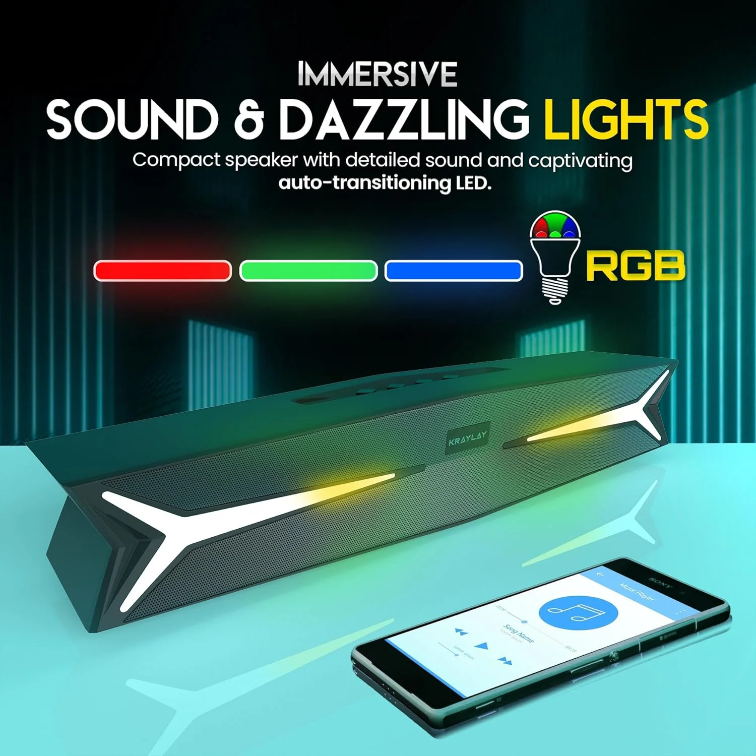 اسپیکر دسکتاپ Kraylay برای کامپیوتر 15.5 اینچ | ساندبار بلوتوثی با چراغ های RGB LED | بیس شفاف | AUX، USB، USB-C | ساندبار برای پروژکتورها، تلویزیون ها، تلفن های هوشمند، کنسول های بازی و لپ تاپ اسپیکر دسکتاپ Kraylay برای کامپیوتر 15.5 اینچ | ساندبار بلوتوثی با چراغ های RGB LED | بیس شفاف | AUX، USB، USB-C | ساندبار برای پروژکتورها، تلویزیون ها، تلفن های هوشمند، کنسول های بازی و لپ تاپ
