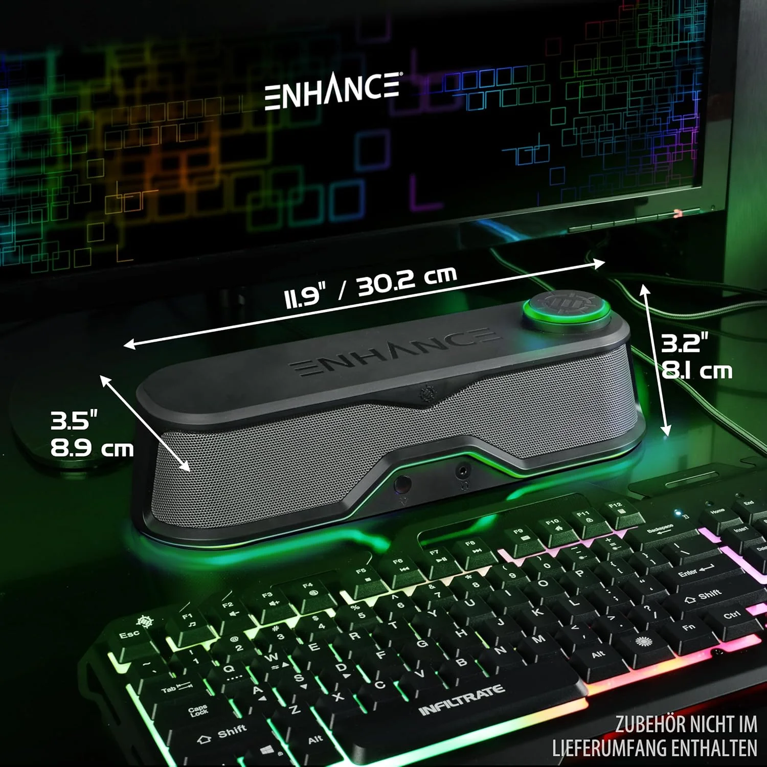 نوار صوتی کامپیوتر ENHANCE SB1 با کیفیت صدای بالا - نوار صوتی کامپیوتر با تغذیه USB، بلندگوی زیر مانیتور با توان خروجی 10 وات، کنترل صدا با LED، دارای خروجی هدست، نوار صوتی گیمینگ برای کامپیوتر نوار صوتی کامپیوتر ENHANCE SB1 با کیفیت صدای بالا - نوار صوتی کامپیوتر با تغذیه USB، بلندگوی زیر مانیتور با توان خروجی 10 وات، کنترل صدا با LED، دارای خروجی هدست، نوار صوتی گیمینگ برای کامپیوتر