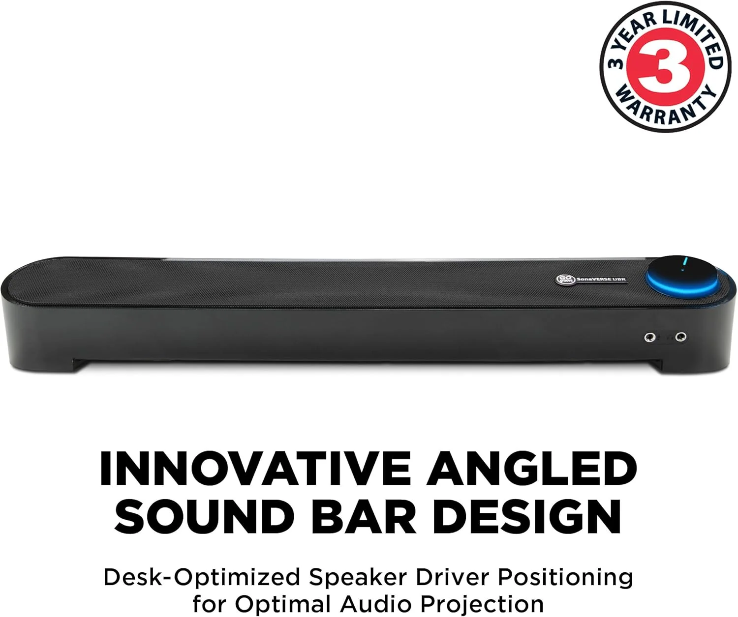 اسپیکر کامپیوتر USB مینی ساندبار GOgroove - ساندبار دسکتاپ SonaVERSE UBR زیر مانیتوری با پورت های هدفون و میکروفون، دکمه تنظیم صدا LED داخلی، راه اندازی آسان سیمی با تغذیه USB (مشکی)