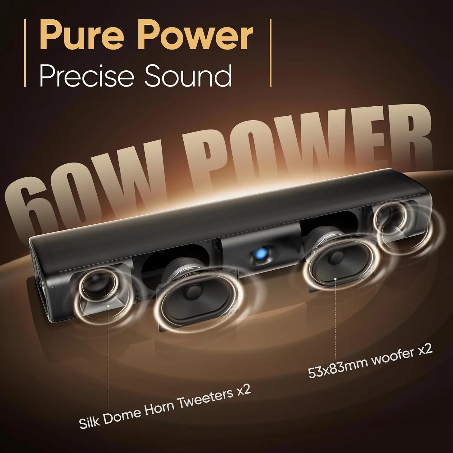 ساندبار تلویزیون هوشمند Saiyin، ساندبار بلوتوث 5.3 با توان 60 وات با درایورهای باس دوگانه و صدای شفاف، سیستم صدای فراگیر مجازی با TV-ARC/Optical/AUX برای تلویزیون/رایانه شخصی/بازی/پروژکتور، 17 اینچ، قابل نصب روی دیوار