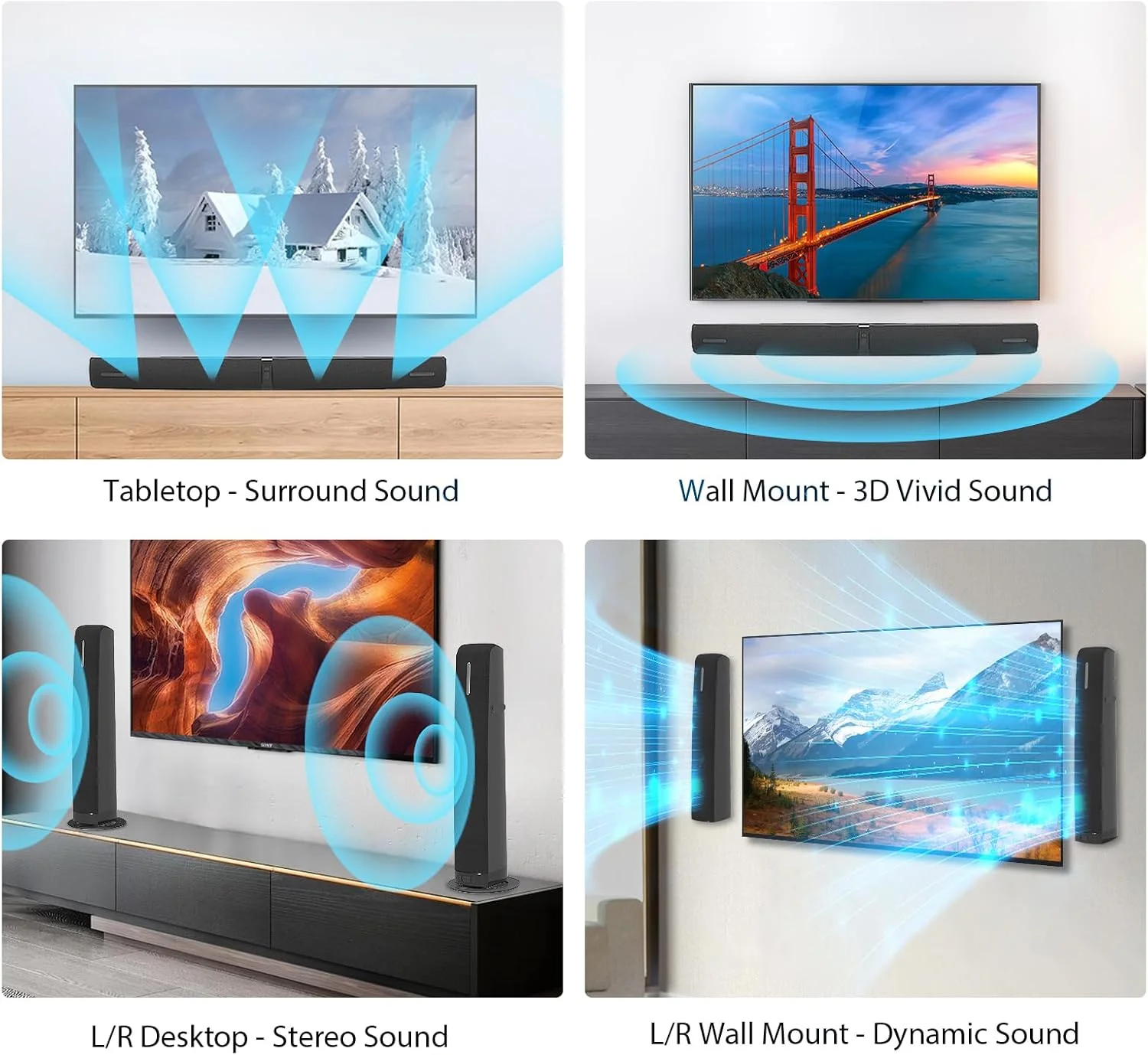 ساندبار Assistrust برای تلویزیون هوشمند، ساندبار 90 واتی با اتصال بلوتوث/ARC/Optical/AUX، تقویت خودکار صدا، 3 حالت اکولایزر قابل تنظیم، ساندبار جداشدنی 2 در 1 برای تلویزیون/رایانه شخصی/بازی/پروژکتور