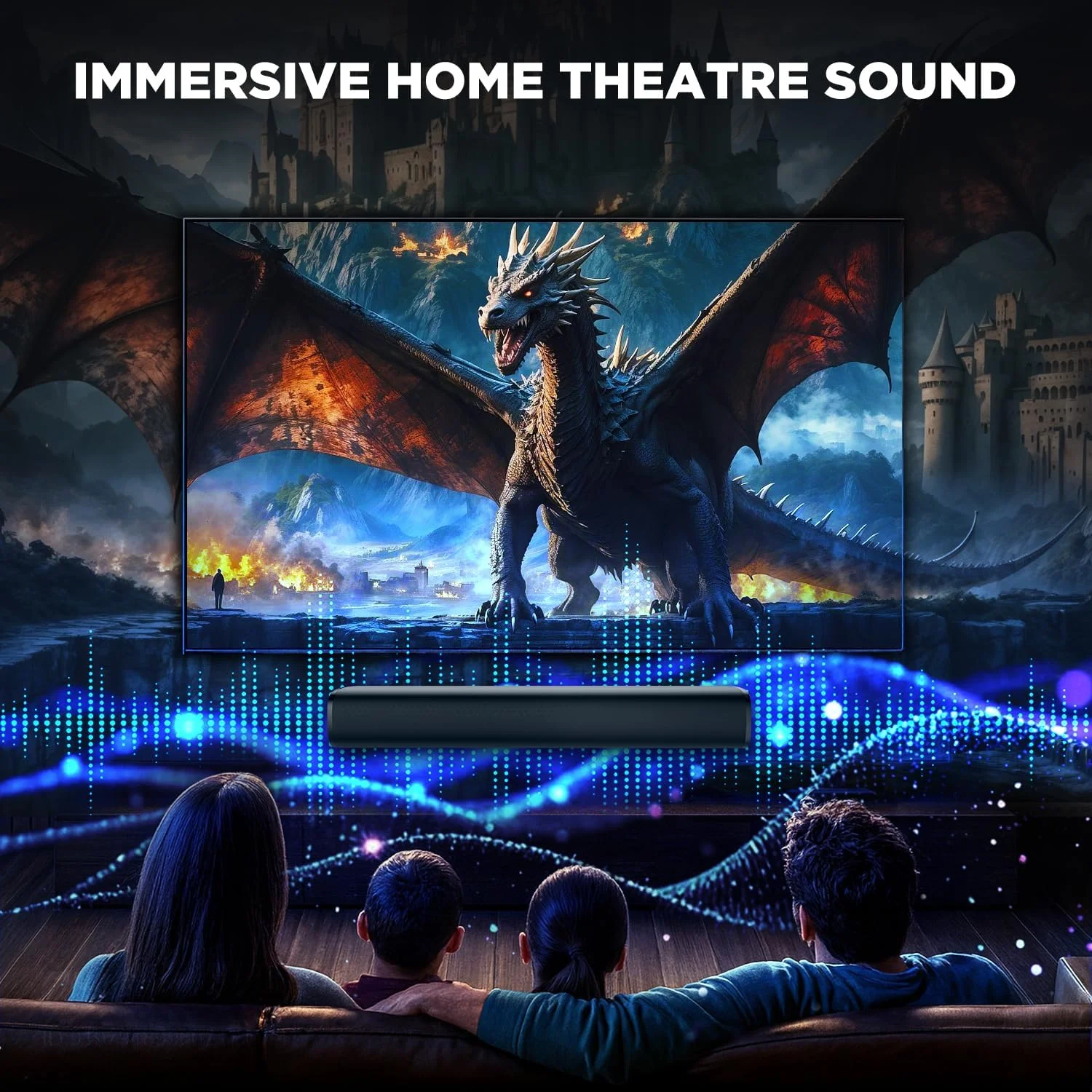 ساندبار Yinet-EU برای تلویزیون، بلندگوهای 56 واتی با بلوتوث 5.3/ARC/Optical/AUX - سیستم صوتی فراگیر سینمای خانگی قابل نصب روی دیوار، ساندبار کوچک برای کامپیوتر/بازی/پروژکتور با 3 حالت EQ (مشکی)