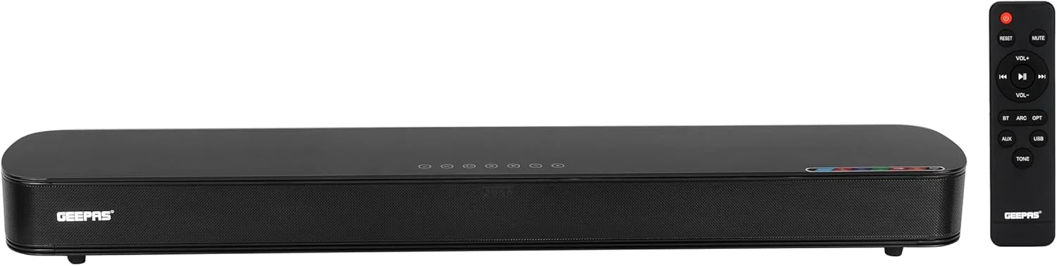 نوار صوتی قابل حمل جیپاس 120 وات | بلوتوث 5.0 | ورودی اپتیکال و ARC | اتصال به تلویزیون، موبایل، لپ تاپ و غیره | GSRB120BT مشکی نوار صوتی قابل حمل جیپاس 120 وات | بلوتوث 5.0 | ورودی اپتیکال و ARC | اتصال به تلویزیون، موبایل، لپ تاپ و غیره | GSRB120BT مشکی