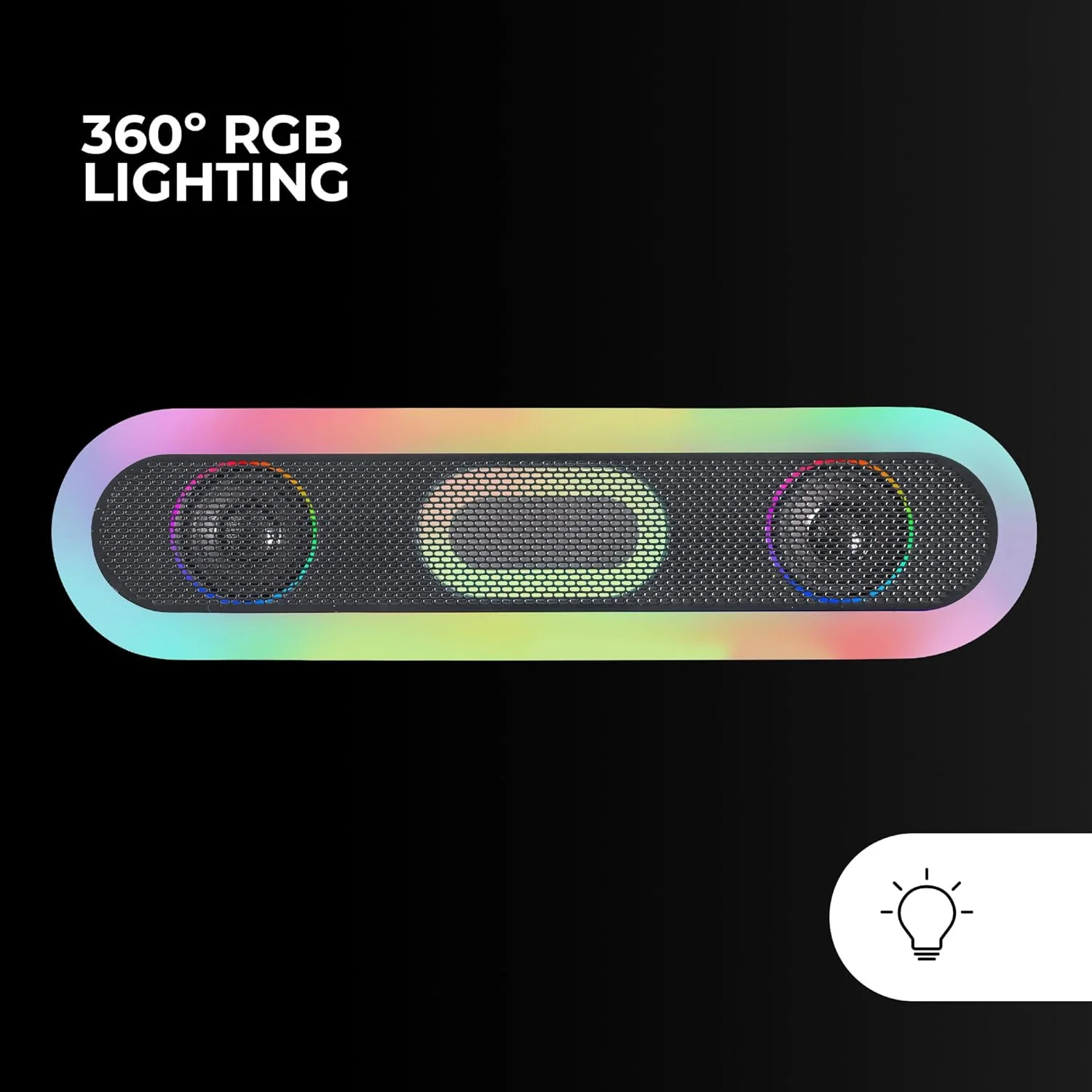 اسپیکر قابل حمل و ساندبار 20 واتی MARSGAMING MSB-ORB، نورپردازی 360 درجه RGB Orbilight، ساندبار با سیستم درایور سه گانه، اسپیکر گیمینگ بلوتوث 5.3 / USB/MicroSD/AUX/FM، مشکی