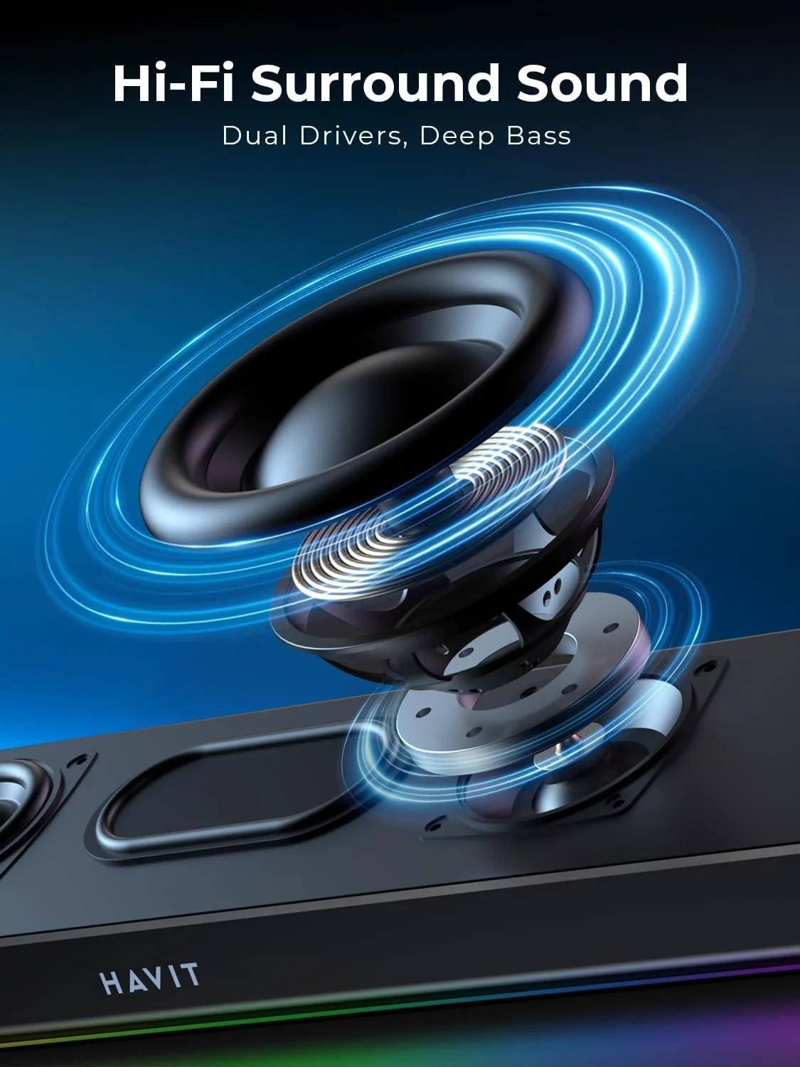 اسپیکر کامپیوتر Havit برای رایانه شخصی رومیزی، ساندبار بلوتوث 5.3 با نور LED پویا، استریو HiFi، اسپیکر بلوتوث قابل حمل، اسپیکر گیمینگ برای رایانه شخصی، لپ تاپ، تبلت اسپیکر کامپیوتر Havit برای رایانه شخصی رومیزی، ساندبار بلوتوث 5.3 با نور LED پویا، استریو HiFi، اسپیکر بلوتوث قابل حمل، اسپیکر گیمینگ برای رایانه شخصی، لپ تاپ، تبلت