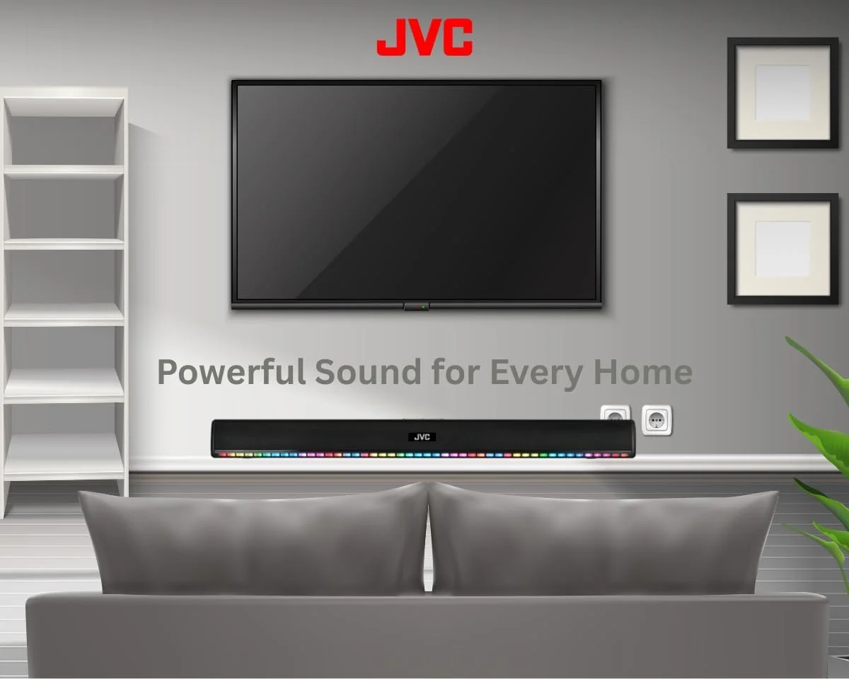 ساندبار بلوتوثی 2.0 کاناله JVC با باتری داخلی، نمایشگر LED، خروجی 400 وات PMPO، رادیو FM، اتصال USB و AUX - مدل TH-N324B ساندبار بلوتوثی 2.0 کاناله JVC با باتری داخلی، نمایشگر LED، خروجی 400 وات PMPO، رادیو FM، اتصال USB و AUX - مدل TH-N324B