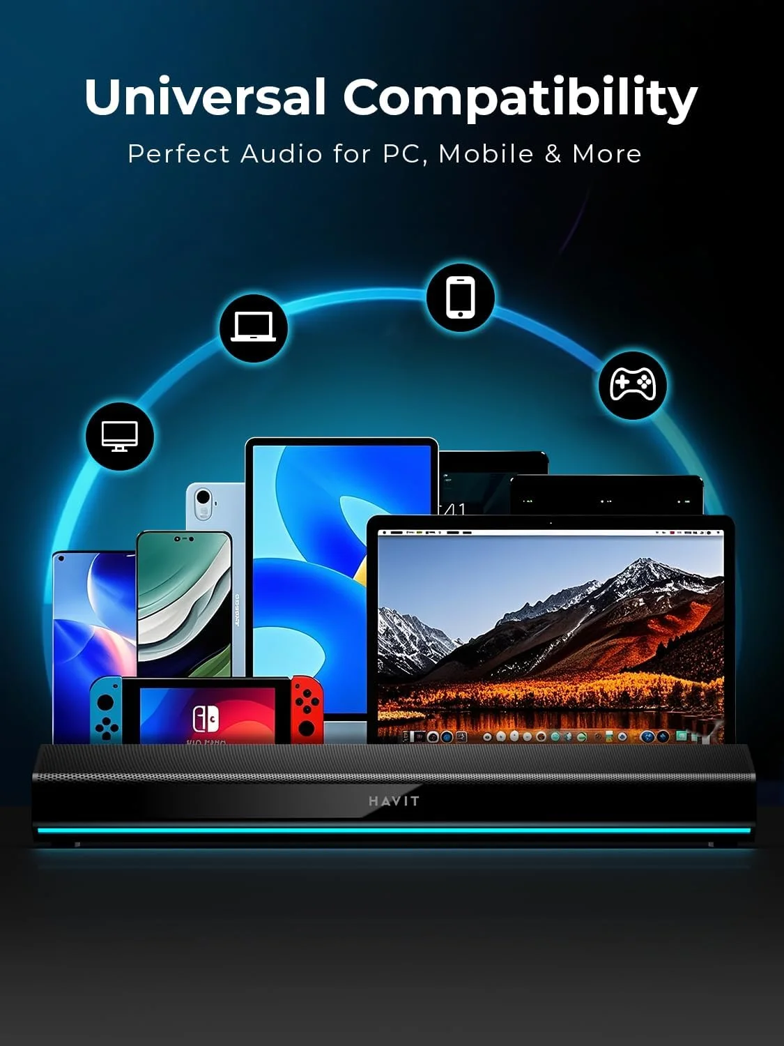 اسپیکر کامپیوتر Havit برای رایانه شخصی رومیزی، ساندبار بلوتوث 5.3 با نور LED پویا، استریو HiFi، اسپیکر بلوتوث قابل حمل، اسپیکر گیمینگ برای رایانه شخصی، لپ تاپ، تبلت اسپیکر کامپیوتر Havit برای رایانه شخصی رومیزی، ساندبار بلوتوث 5.3 با نور LED پویا، استریو HiFi، اسپیکر بلوتوث قابل حمل، اسپیکر گیمینگ برای رایانه شخصی، لپ تاپ، تبلت