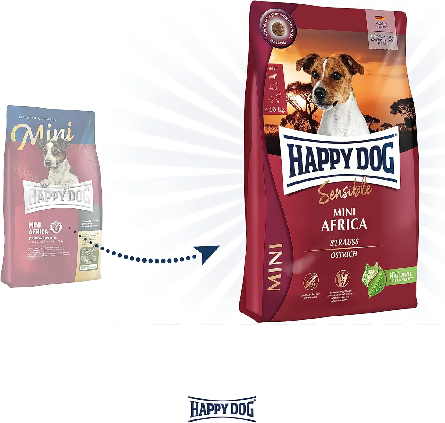 غذای خشک سگ هپی داگ Sens Mini Africa وزن 800 گرم