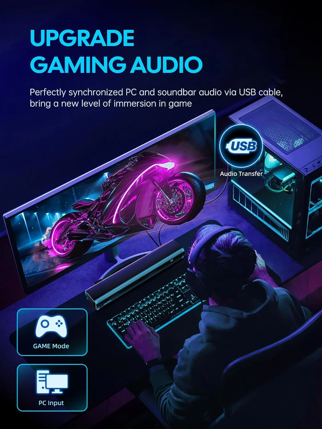 مِووستو ساندبار برای تلویزیون، کامپیوتر، ساندبار گیمینگ مینی 60 وات 2.1 کاناله با ساب ووفر یکپارچه، اسپیکر کامپیوتر با USB Digital Audio/BT5.4/Optical/AUX، تقویت صدا، 3 اکولایزر سازگار با کنسول های بازی 40 سانتی متر مِووستو ساندبار برای تلویزیون، کامپیوتر، ساندبار گیمینگ مینی 60 وات 2.1 کاناله با ساب ووفر یکپارچه، اسپیکر کامپیوتر با USB Digital Audio/BT5.4/Optical/AUX، تقویت صدا، 3 اکولایزر سازگار با کنسول های بازی 40 سانتی متر