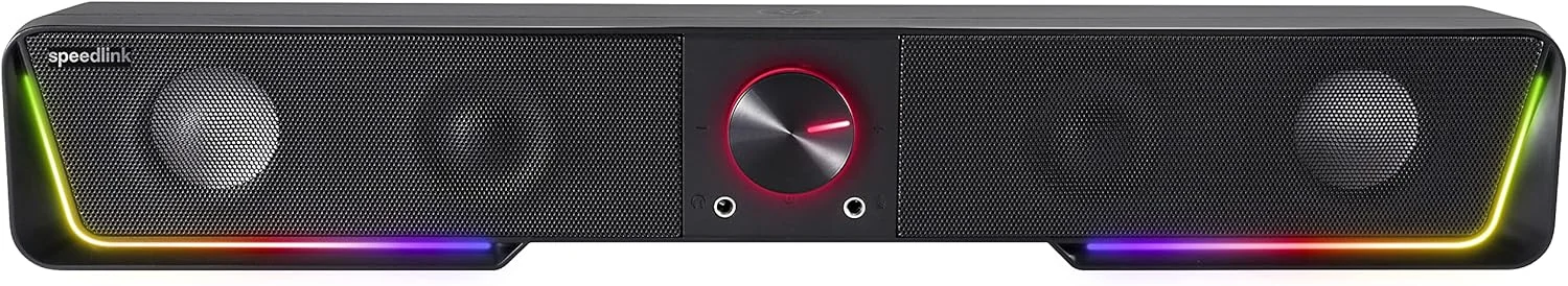 اسپیکر ساندبار استریو RGB اسپیدلینک Gravity - اسپیکر با اتصال بلوتوث برای گوشی هوشمند/تبلت - نورپردازی RGB - جک هدفون و میکروفون - مشکی اسپیکر ساندبار استریو RGB اسپیدلینک Gravity - اسپیکر با اتصال بلوتوث برای گوشی هوشمند/تبلت - نورپردازی RGB - جک هدفون و میکروفون - مشکی