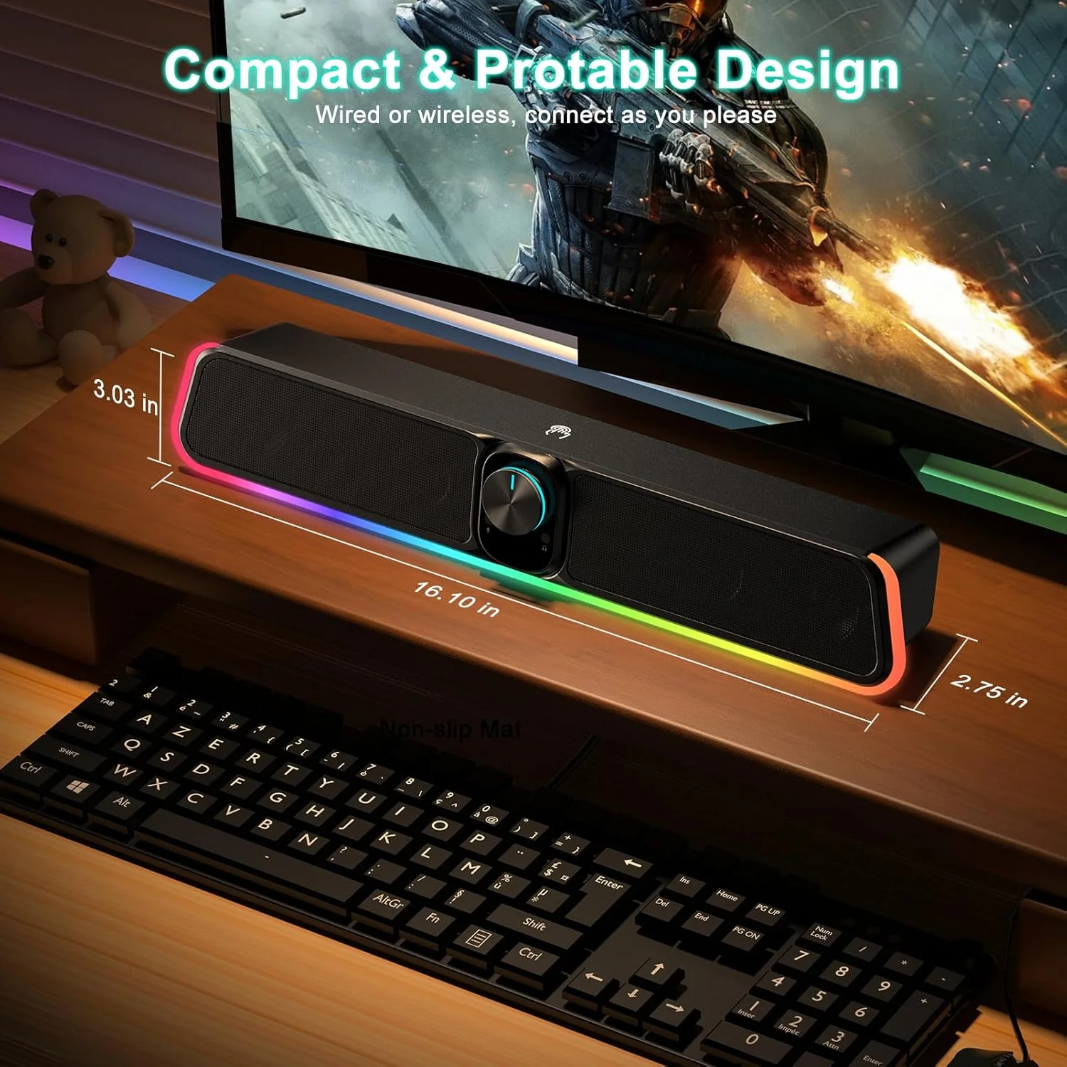 اسپیکر کامپیوتر رومیزی - ساندبار بلوتوثی USB با سیم با RGB و دکمه تنظیم صدا، اسپیکر ساندبار گیمینگ استریو HiFi قابل حمل برای مانیتور رومیزی، کامپیوتر شخصی، لپ تاپ، تبلت، مک ایر/پرو اسپیکر کامپیوتر رومیزی - ساندبار بلوتوثی USB با سیم با RGB و دکمه تنظیم صدا، اسپیکر ساندبار گیمینگ استریو HiFi قابل حمل برای مانیتور رومیزی، کامپیوتر شخصی، لپ تاپ، تبلت، مک ایر/پرو