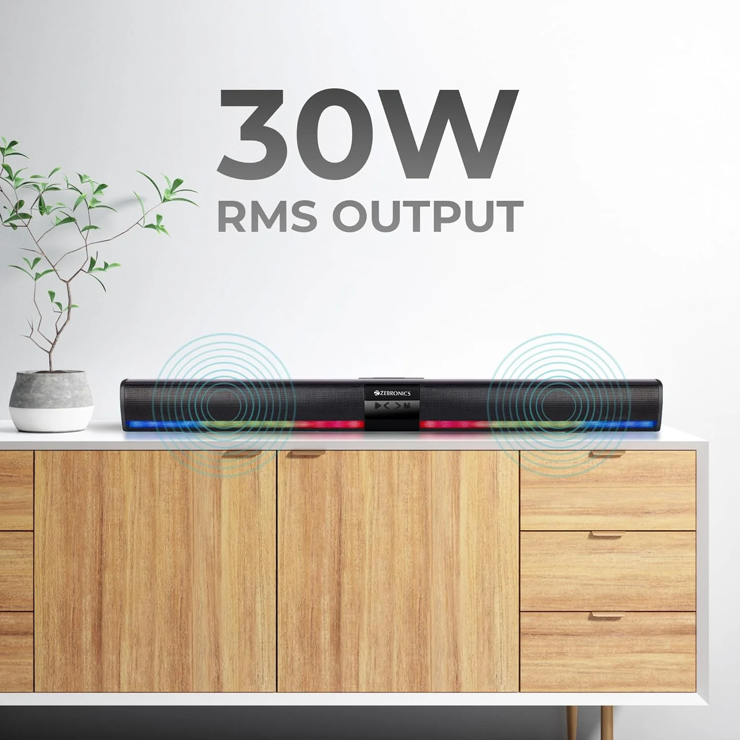 ساندبار بی سیم Zebronics Ace Plus با خروجی 30 وات، رادیاتور دوگانه پسیو، چراغ های RGB، باتری قابل شارژ داخلی، بلوتوث 5.1، ورودی کواکسیال، AUX، رادیو FM، USB، mSD، عملکرد TWS ساندبار بی سیم Zebronics Ace Plus با خروجی 30 وات، رادیاتور دوگانه پسیو، چراغ های RGB، باتری قابل شارژ داخلی، بلوتوث 5.1، ورودی کواکسیال، AUX، رادیو FM، USB، mSD، عملکرد TWS