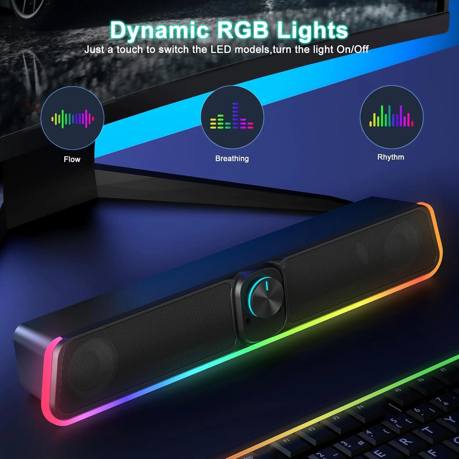 اسپیکر کامپیوتر رومیزی - ساندبار بلوتوثی USB با سیم با RGB و دکمه تنظیم صدا، اسپیکر ساندبار گیمینگ استریو HiFi قابل حمل برای مانیتور رومیزی، کامپیوتر شخصی، لپ تاپ، تبلت، مک ایر/پرو اسپیکر کامپیوتر رومیزی - ساندبار بلوتوثی USB با سیم با RGB و دکمه تنظیم صدا، اسپیکر ساندبار گیمینگ استریو HiFi قابل حمل برای مانیتور رومیزی، کامپیوتر شخصی، لپ تاپ، تبلت، مک ایر/پرو