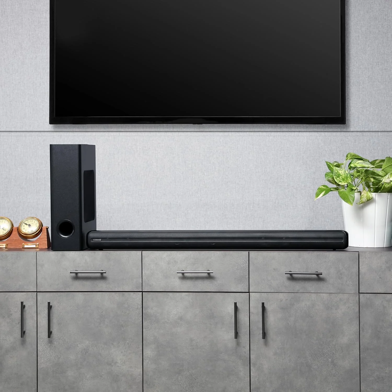 اولسن مارک ساندبار به همراه میکروفون بی سیم - OMMS1286، ورودی AUX، USB، بلوتوث 5.0، اپتیکال، کواکسیال، HDMI، نمایشگر LED و کنترل از راه دور، مشکی