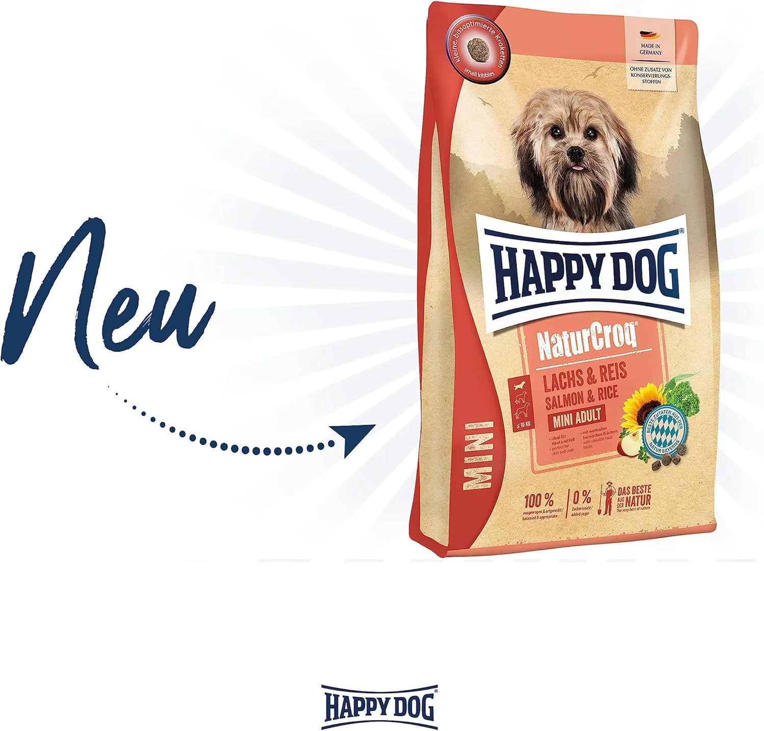 غذای خشک سگ نژاد کوچک هپی داگ مدل NaturCroq Mini Salmon and Rice - وزن 4 کیلوگرم