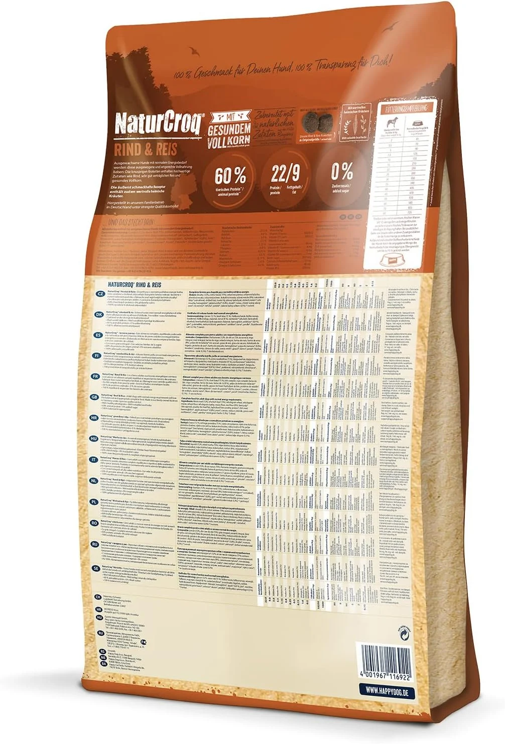 غذای خشک سگ بالغ هپی داگ NaturCroq با طعم گوشت گاو و برنج - 4 کیلوگرم