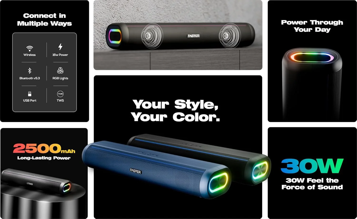 اسپیکر بلوتوثی قابل حمل Faster Nexon Z30 با توان 30 وات - اسپیکر بی سیم برای کامپیوتر، لپ تاپ، تلویزیون، تلفن هوشمند، تبلت - مینی سینمای خانگی با نورپردازی RGB - پشتیبانی از کارت USB/Aux/TF - اتصال آسان و سریع - صدای عمیق و قدرتمند (آبی) اسپیکر بلوتوثی قابل حمل Faster Nexon Z30 با توان 30 وات - اسپیکر بی سیم برای کامپیوتر، لپ تاپ، تلویزیون، تلفن هوشمند، تبلت - مینی سینمای خانگی با نورپردازی RGB - پشتیبانی از کارت USB/Aux/TF - اتصال آسان و سریع - صدای عمیق و قدرتمند (آبی)