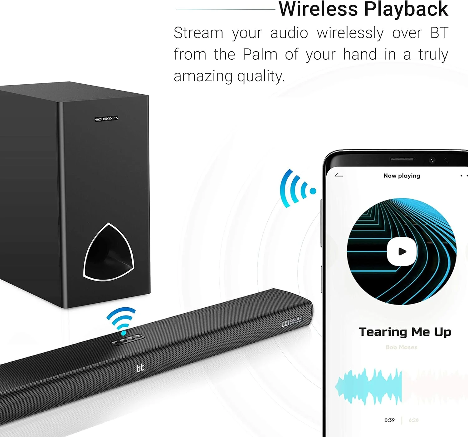 زیبرونیکس Zeb-JUKEBAR 9001 PRO Dolby، ساندبار چندرسانه‌ای 120 واتی به همراه ساب ووفر با پشتیبانی از بلوتوث، HDMI(ARC)، ورودی اپتیکال، AUX، USB، Dolby Digital Plus و کنترل از راه دور (مشکی)