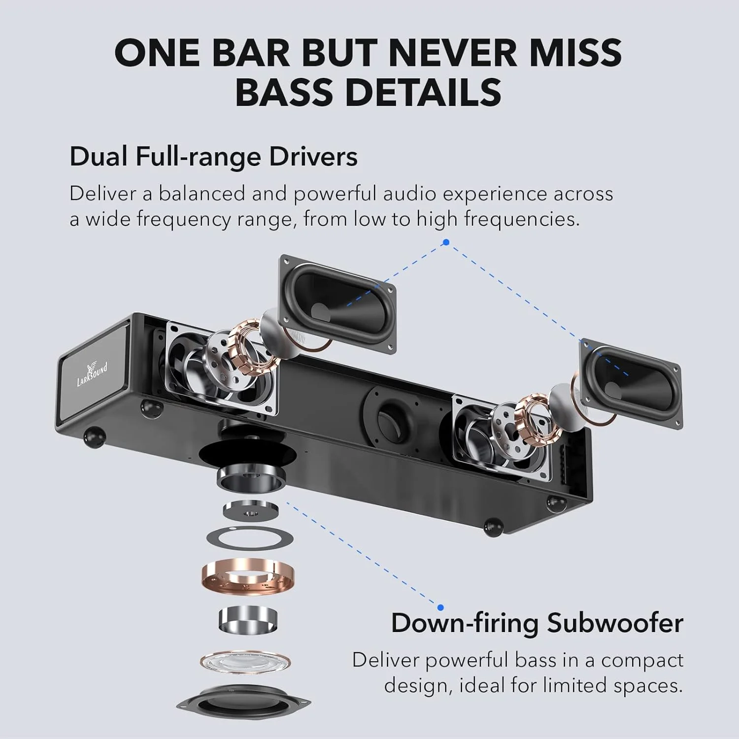 ساندبار 2.1 کاناله LARKSOUND با ساب ووفر داخلی، ساندبار کوچک برای تلویزیون، کامپیوتر، بازی، اسپیکر مینی تلویزیون با اتصالات بلوتوث/HDMI ARC/Optical/AUX/USB ساندبار 2.1 کاناله LARKSOUND با ساب ووفر داخلی، ساندبار کوچک برای تلویزیون، کامپیوتر، بازی، اسپیکر مینی تلویزیون با اتصالات بلوتوث/HDMI ARC/Optical/AUX/USB