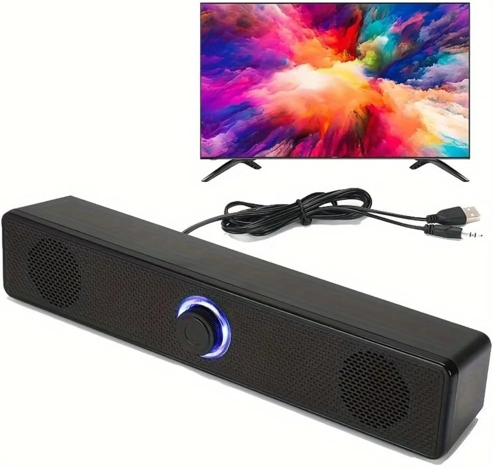 اسپیکر کامپیوتر ساندبار رومیزی سیم دار با تغذیه USB، دارای فیش 3.5 میلی متری و کنترل صدا، خروجی صدای استریو برای کامپیوترها و لپ تاپ ها اسپیکر کامپیوتر ساندبار رومیزی سیم دار با تغذیه USB، دارای فیش 3.5 میلی متری و کنترل صدا، خروجی صدای استریو برای کامپیوترها و لپ تاپ ها