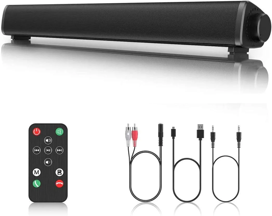 اسپیکر ساندبار کامپیوتر AMERTEER، سیمی و بلوتوث بی سیم، بلندگوهای کامپیوتر با کنترل از راه دور، ساندبار استریو تئاتر خانگی USB قابل حمل برای لپ تاپ رومیزی تلویزیون تلفن همراه MP4 [RCA, AUX] (مشکی)