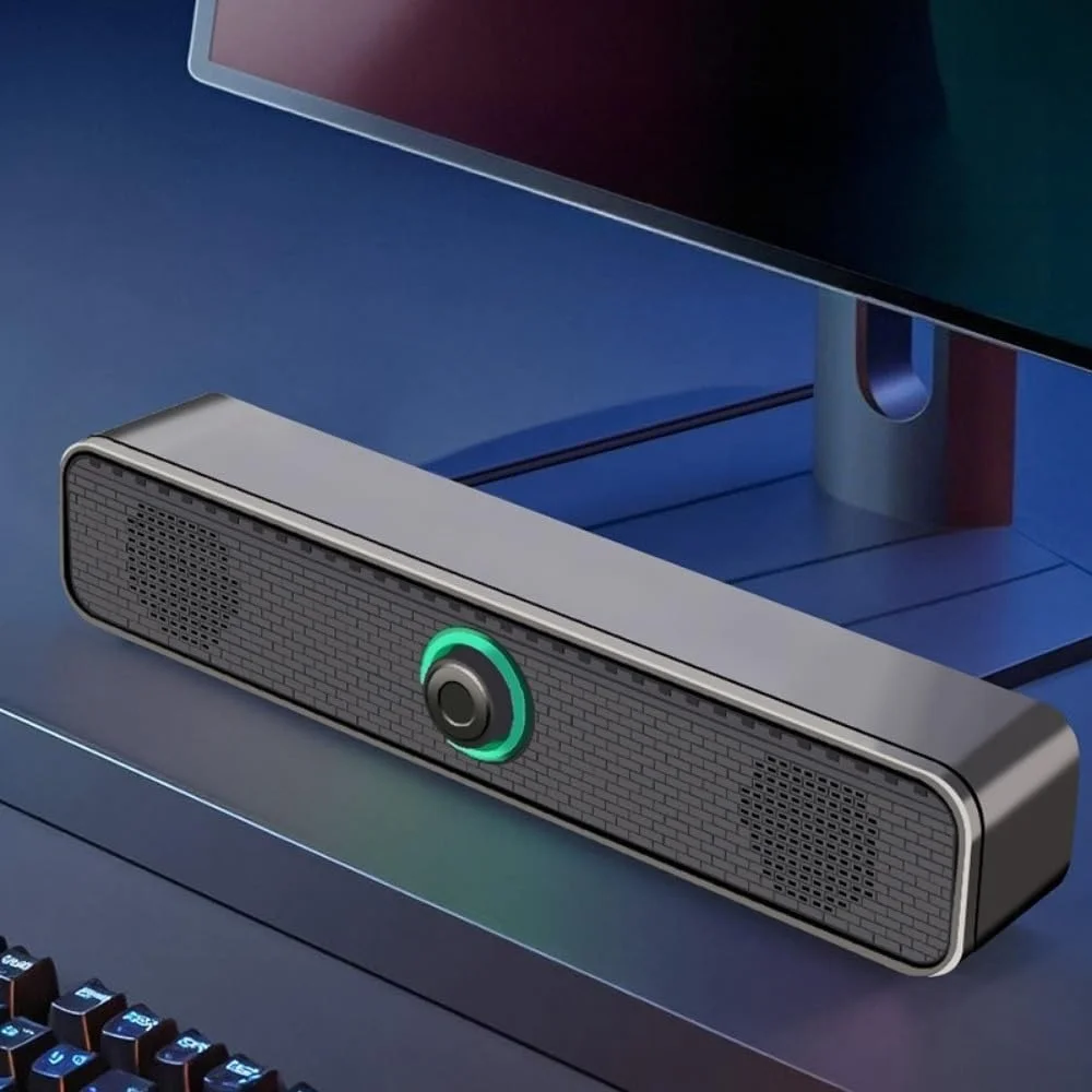 اسپیکر کامپیوتر ساندبار رومیزی سیم دار با تغذیه USB، دارای فیش 3.5 میلی متری و کنترل صدا، خروجی صدای استریو برای کامپیوترها و لپ تاپ ها اسپیکر کامپیوتر ساندبار رومیزی سیم دار با تغذیه USB، دارای فیش 3.5 میلی متری و کنترل صدا، خروجی صدای استریو برای کامپیوترها و لپ تاپ ها