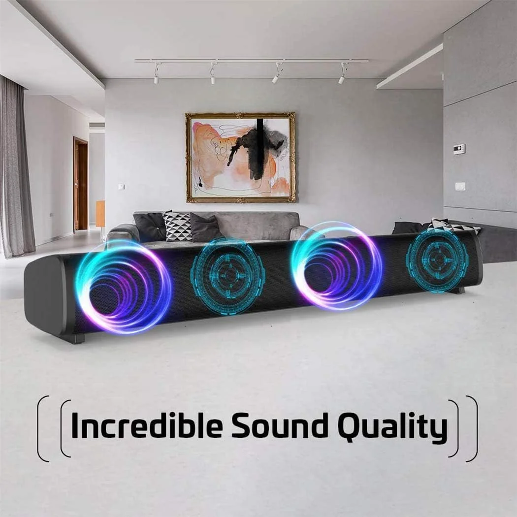 اسپیکر ساندبار کامپیوتر AMERTEER، سیمی و بلوتوث بی سیم، بلندگوهای کامپیوتر با کنترل از راه دور، ساندبار استریو تئاتر خانگی USB قابل حمل برای لپ تاپ رومیزی تلویزیون تلفن همراه MP4 [RCA, AUX] (مشکی)