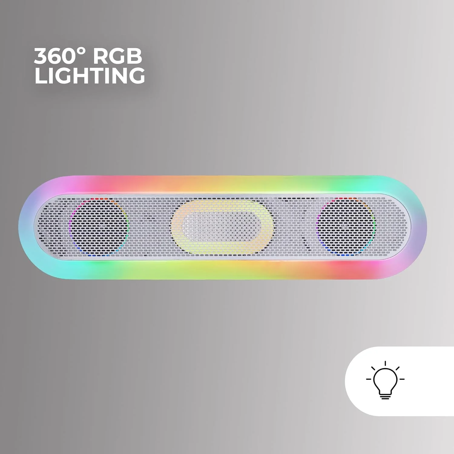 اسپیکر قابل حمل و ساندبار 20 واتی MARSGAMING MSB-ORB، نورپردازی RGB 360 درجه Orbilight، ساندبار با سیستم درایور سه گانه، اسپیکر گیمینگ بلوتوث 5.3 / USB/MicroSD/AUX/FM، سفید