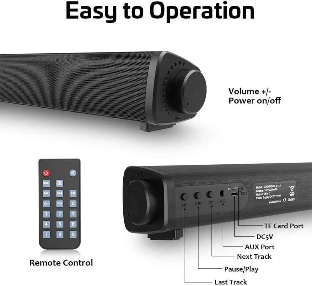 اسپیکر ساندبار کامپیوتر AMERTEER، سیمی و بلوتوث بی سیم، بلندگوهای کامپیوتر با کنترل از راه دور، ساندبار استریو تئاتر خانگی USB قابل حمل برای لپ تاپ رومیزی تلویزیون تلفن همراه MP4 [RCA, AUX] (مشکی)
