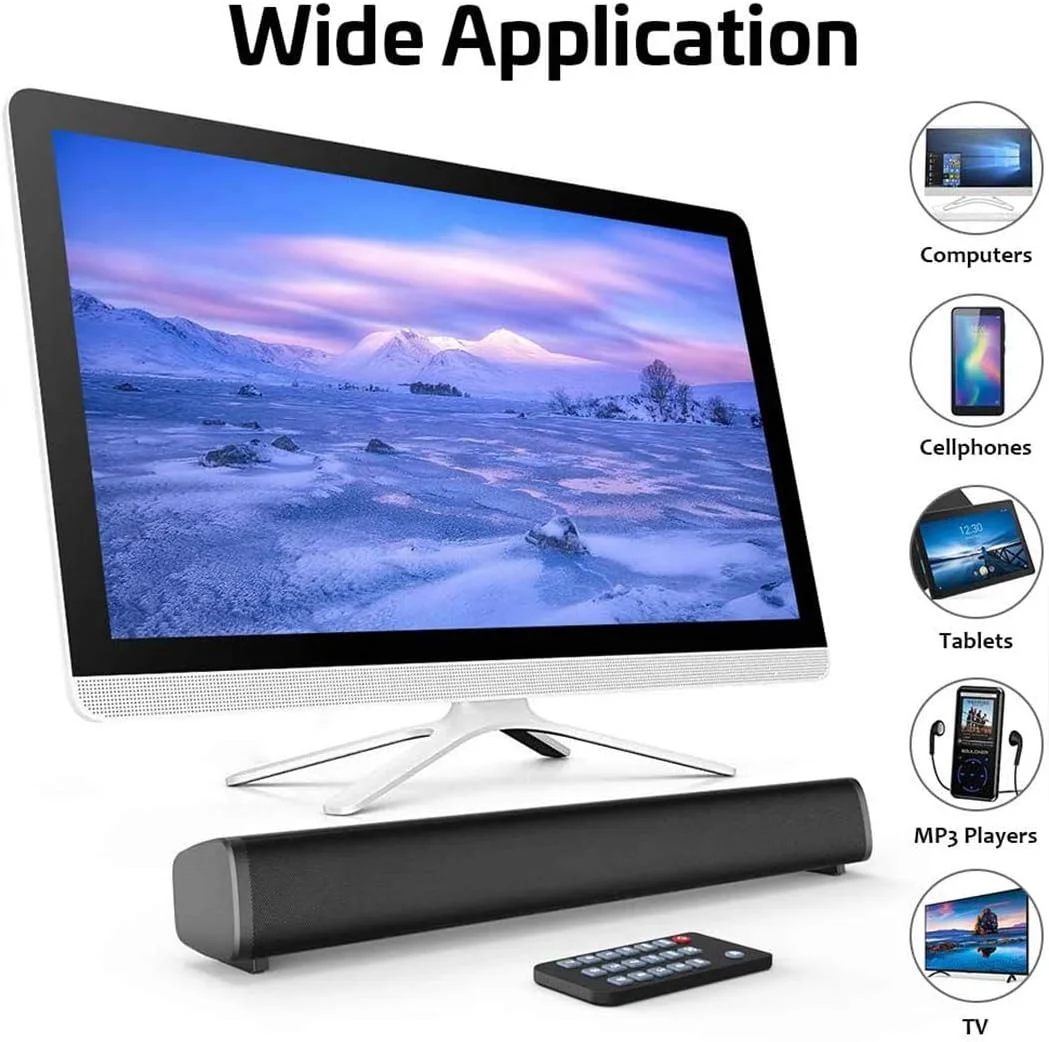 اسپیکر ساندبار کامپیوتر AMERTEER، سیمی و بلوتوث بی سیم، بلندگوهای کامپیوتر با کنترل از راه دور، ساندبار استریو تئاتر خانگی USB قابل حمل برای لپ تاپ رومیزی تلویزیون تلفن همراه MP4 [RCA, AUX] (مشکی)
