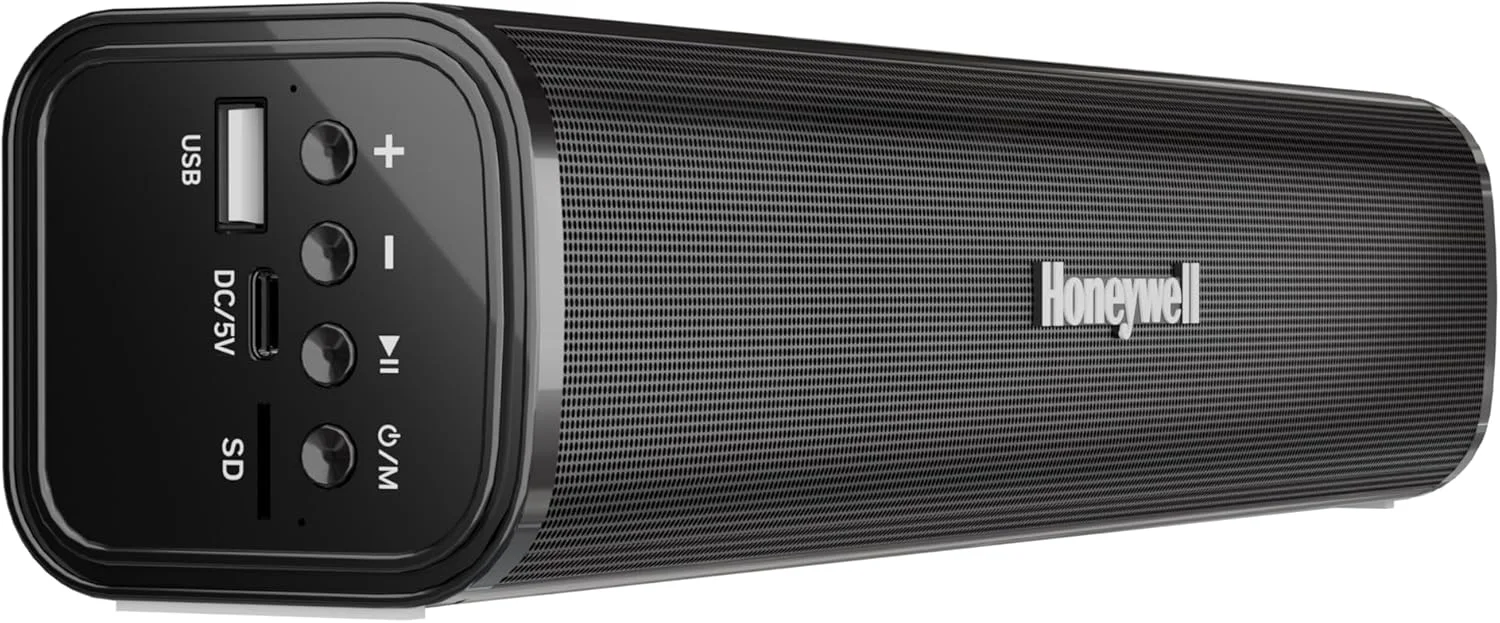 هانیول Moxie V1000 ساندبار بلوتوثی بی سیم 10 واتی 2.0 کاناله V5.0، صدای استریو 5.0، 2 درایور 52 میلی متری، 15 ساعت پخش، TWS، باتری 1200 میلی آمپر ساعتی، اتصال چندگانه از طریق کارت SD، جک صوتی و USB هانیول Moxie V1000 ساندبار بلوتوثی بی سیم 10 واتی 2.0 کاناله V5.0، صدای استریو 5.0، 2 درایور 52 میلی متری، 15 ساعت پخش، TWS، باتری 1200 میلی آمپر ساعتی، اتصال چندگانه از طریق کارت SD، جک صوتی و USB