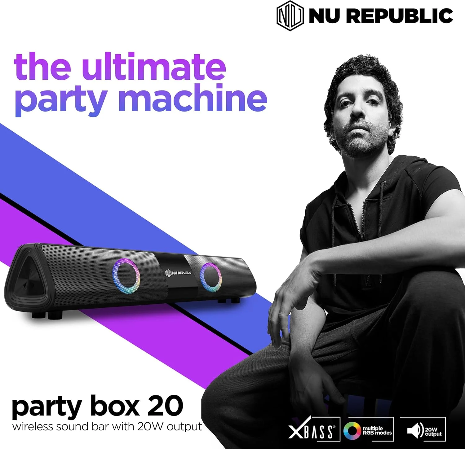 نوار صوتی بلوتوثی نو ریپابلیک پارتی باکس 20 با فناوری X-Bass، درایورهای دینامیک 52 میلیمتری، تا 16 ساعت پخش، چراغهای الایدی RGB چندگانه، خروجی 20 وات (مشکی، 2.0 کانال) نوار صوتی بلوتوثی نو ریپابلیک پارتی باکس 20 با فناوری X-Bass، درایورهای دینامیک 52 میلیمتری، تا 16 ساعت پخش، چراغهای الایدی RGB چندگانه، خروجی 20 وات (مشکی، 2.0 کانال)