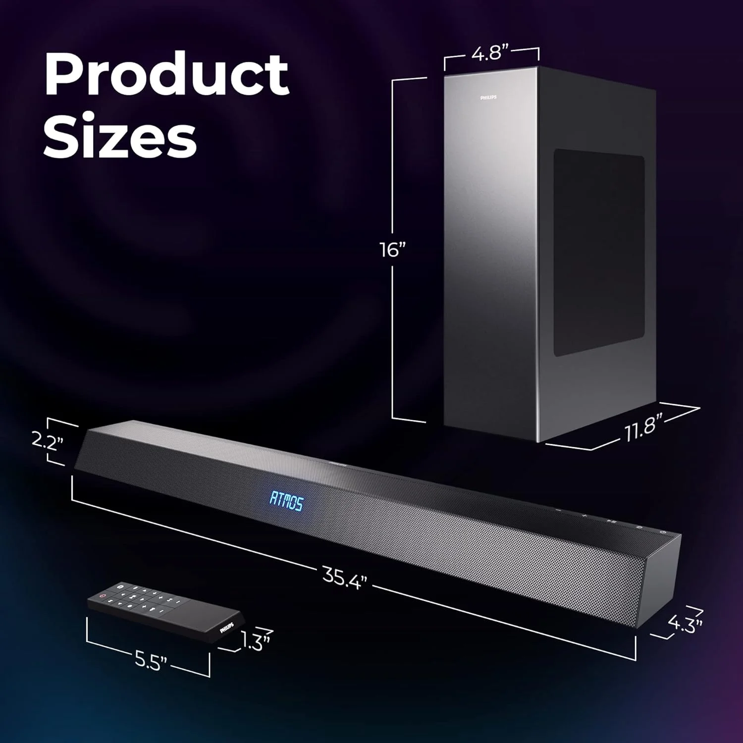 ساندبار فیلیپس B8405/10 با ساب ووفر بی سیم (2.1 کانال، بلوتوث، 240 وات، Dolby Atmos سینمایی، Hdmi Earc، سازگار با Dts Play-Fi، اتصال به دستیارهای صوتی) 2020/2021، خاکستری تیره ساندبار فیلیپس B8405/10 با ساب ووفر بی سیم (2.1 کانال، بلوتوث، 240 وات، Dolby Atmos سینمایی، Hdmi Earc، سازگار با Dts Play-Fi، اتصال به دستیارهای صوتی) 2020/2021، خاکستری تیره