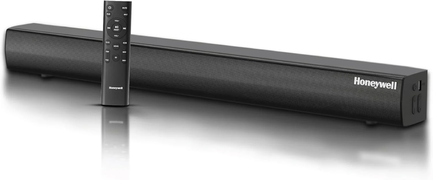 ساندبار Honeywell Suono P3000 با صدای استریو 80 واتی، 2.0 کاناله، بیس عمیق، 3 حالت EQ، بلوتوث نسخه 5.3+EDR، درایورهای دوگانه 58 * 90 میلی‌متری، AUX، USB، HDMI/ARC، ریموت کنترل شیک.
