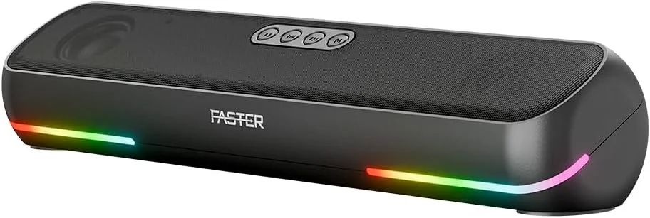 اسپیکر ساندبار بی سیم 16 واتی Faster Ryzo Z16، ابعاد 415x133x100 میلی متر، بلوتوث 5.3 EDR، 5 ساعت پخش، نور RGB، TWS، اسپیکر قابل حمل USB AUX، کارت TF، تماس هندزفری، صدای فراگیر 360 درجه (خاکستری ذغالی)