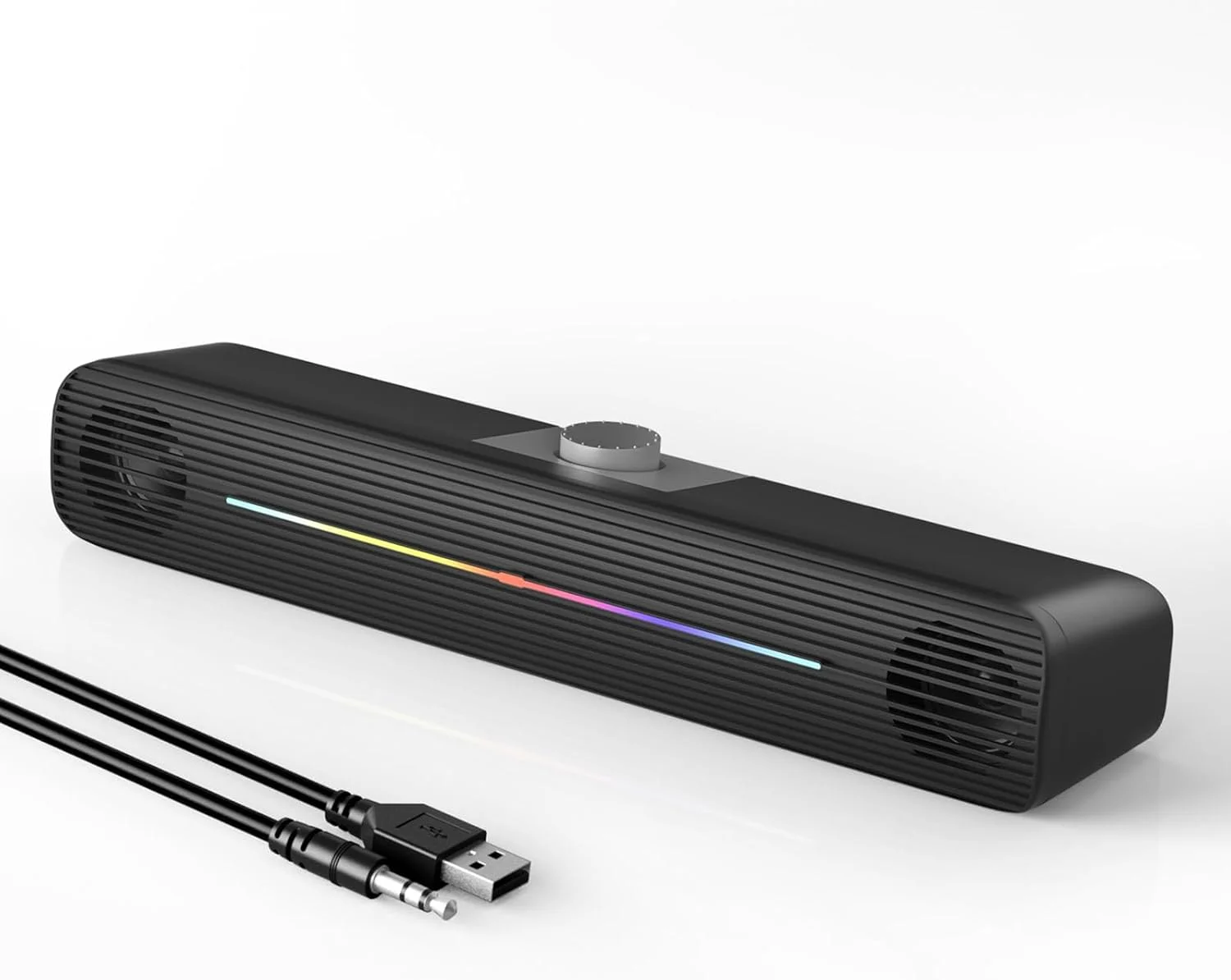 اسپیکر ساندبار کوچک Azonee، اسپیکر استریو RGB برای کامپیوتر، تبلت، لپ تاپ، اسپیکر کامپیوتر با نورهای رنگارنگ، تغذیه از طریق USB، کنترل با دکمه