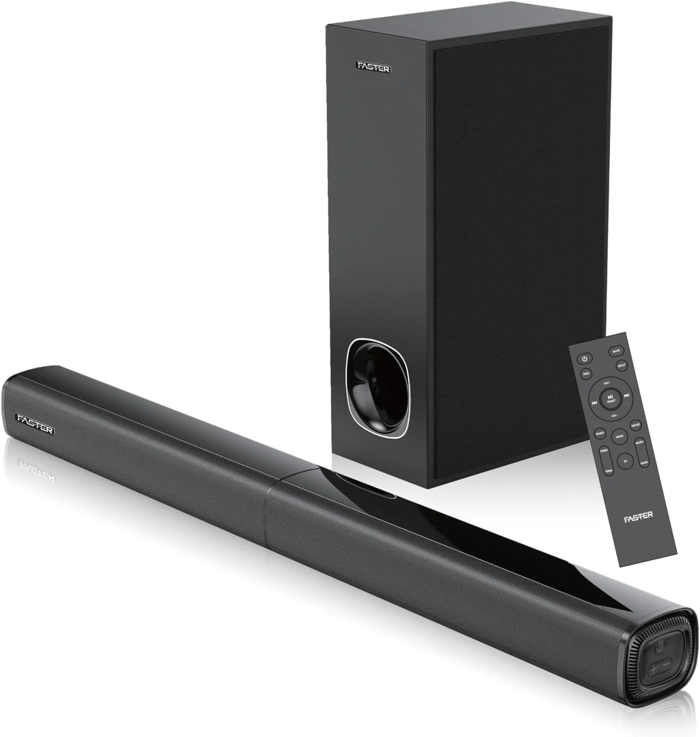 سیستم صوتی سینمای خانگی 2.1 کاناله Faster XB7000 - خروجی 80 وات با ساب ووفر - بیس عمیق و هیجان انگیز، بلوتوث، HDMI(ARC)، اپتیکال، AUX، USB، ریموت کنترل و قابلیت نصب دیواری - ایده آل برای تلویزیون، کامپیوتر و صفحه نمایش های عریض