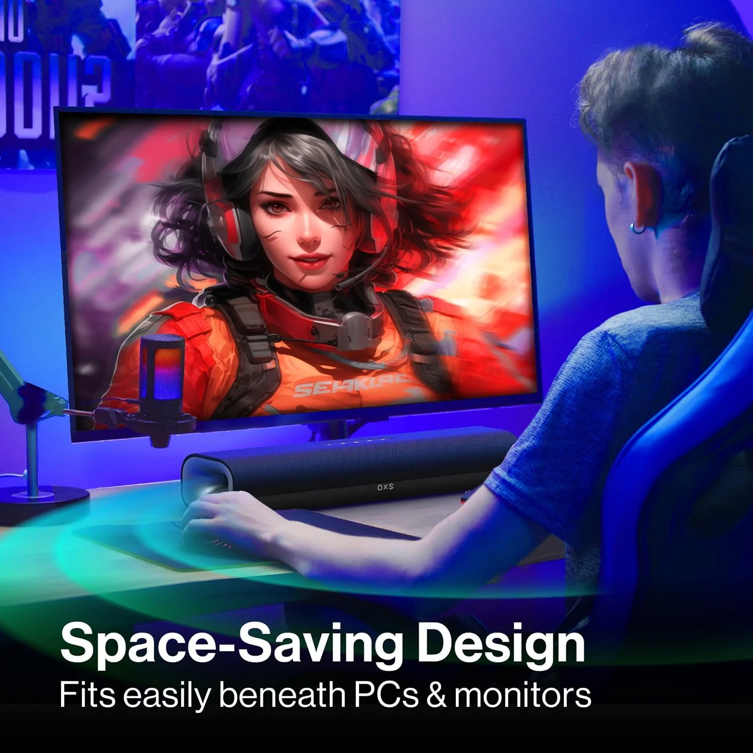 ساندبار گیمینگ OXS Thunder Lite PC، ساندبار برای تلویزیون با صدای فراگیر مجازی، 2 درایور فول رنج، تیوب باس، طراحی جمع و جور، سازگار با HDMI/AUX/Optical، اتصال بی سیم بلوتوث 5.0