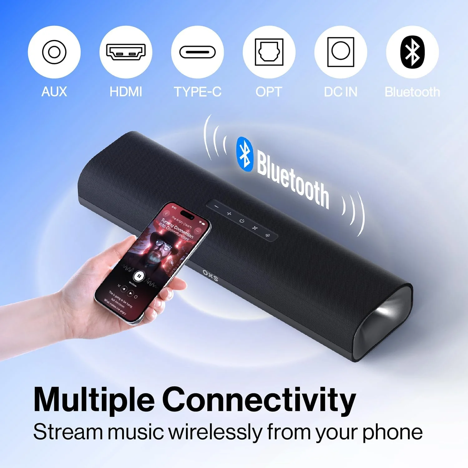 ساندبار گیمینگ OXS Thunder Lite PC، ساندبار برای تلویزیون با صدای فراگیر مجازی، 2 درایور فول رنج، تیوب باس، طراحی جمع و جور، سازگار با HDMI/AUX/Optical، اتصال بی سیم بلوتوث 5.0