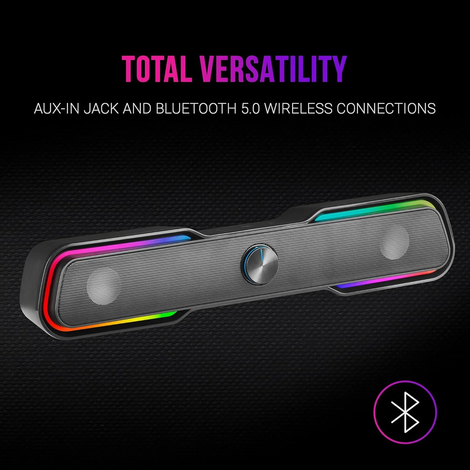 نوار صوتی گیمینگ مارس گیمینگ MSBX مشکی، RGB، بلوتوث 5.0 + جک 3.5، صدای DSP 10 وات نوار صوتی گیمینگ مارس گیمینگ MSBX مشکی، RGB، بلوتوث 5.0 + جک 3.5، صدای DSP 10 وات