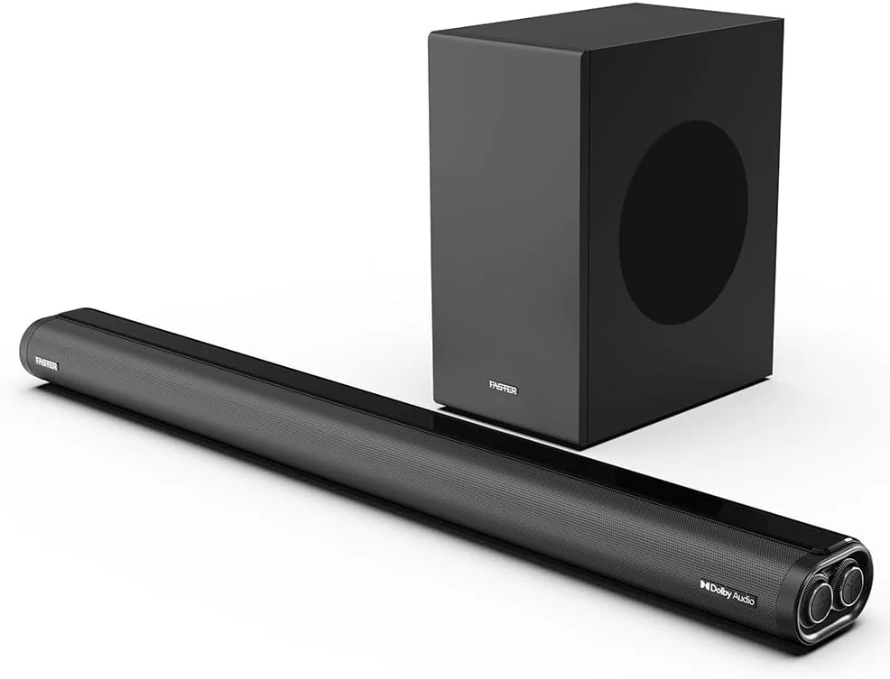 اسپیکر ساندبار Faster Theater Pro T2000W - ساندبار 2.1 کاناله با ساب ووفر بی سیم Dolby Audio Digital Plus - اسپیکر بلوتوث 5.0 با خروجی صدای 160 وات - اسپیکر قابل حمل سینمای خانگی TV-ARC، PC، USB، AUX، OPT