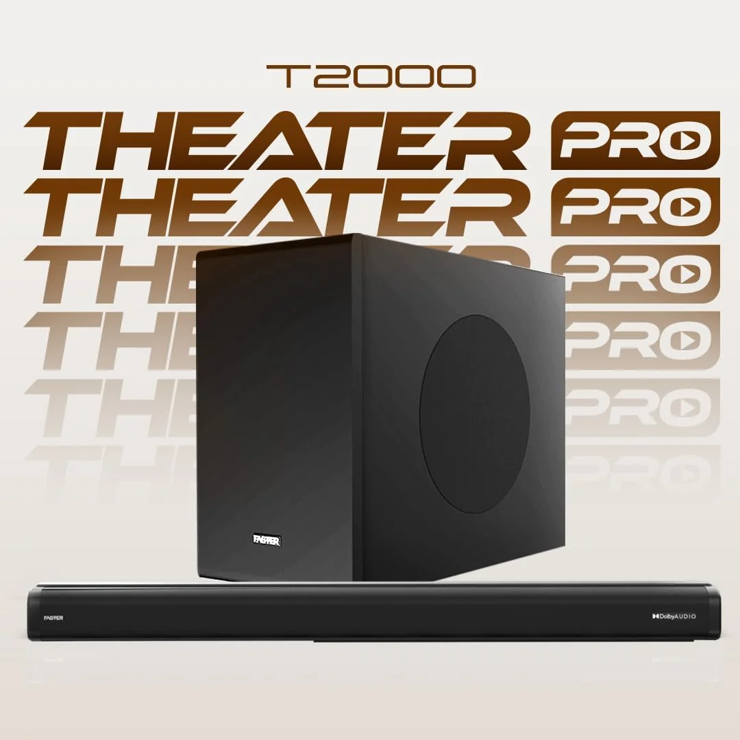 اسپیکر ساندبار Faster Theater Pro T2000W - ساندبار 2.1 کاناله با ساب ووفر بی سیم Dolby Audio Digital Plus - اسپیکر بلوتوث 5.0 با خروجی صدای 160 وات - اسپیکر قابل حمل سینمای خانگی TV-ARC، PC، USB، AUX، OPT اسپیکر ساندبار Faster Theater Pro T2000W - ساندبار 2.1 کاناله با ساب ووفر بی سیم Dolby Audio Digital Plus - اسپیکر بلوتوث 5.0 با خروجی صدای 160 وات - اسپیکر قابل حمل سینمای خانگی TV-ARC، PC، USB، AUX، OPT