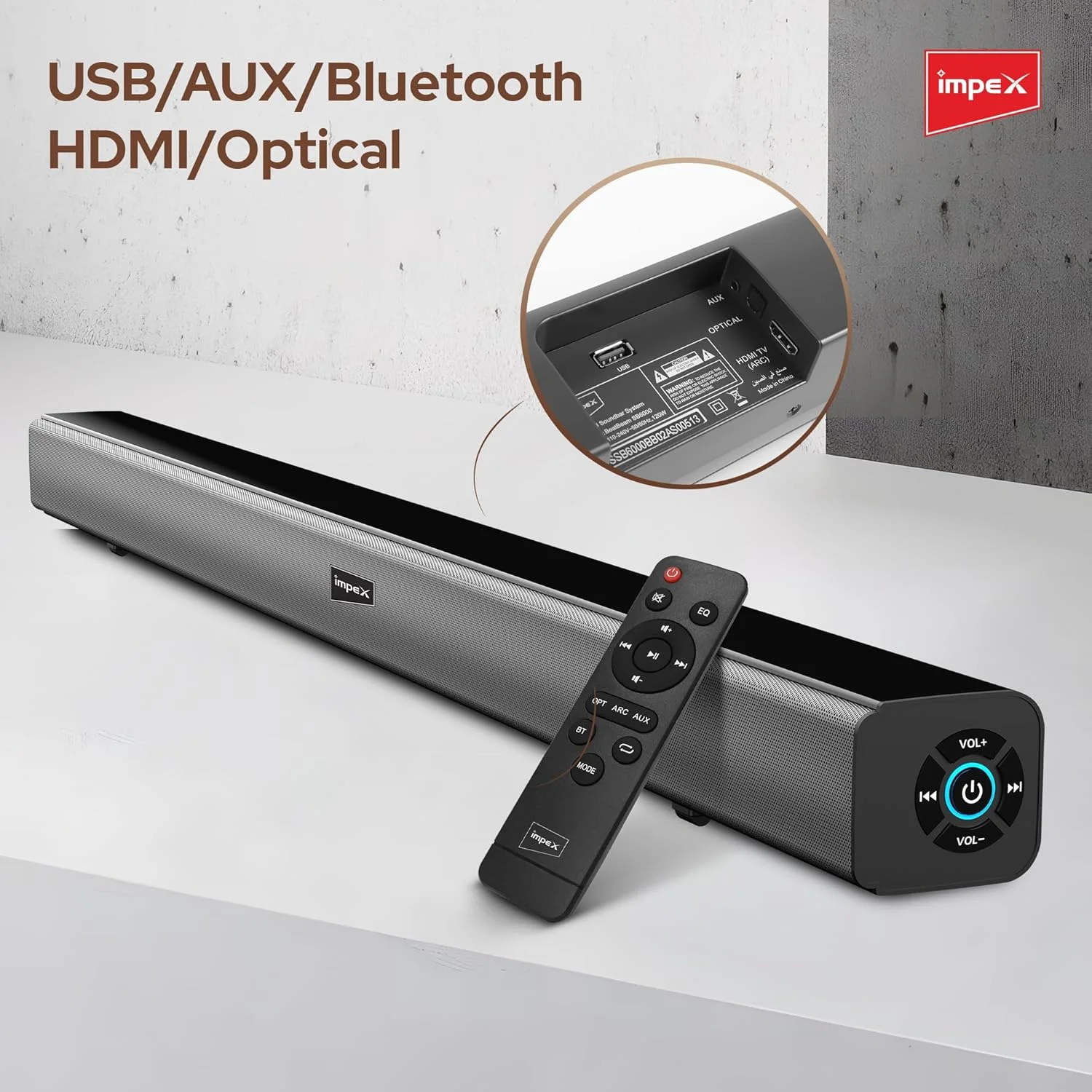 ایمپکس ساندبار 2.0 کاناله 30 وات، همراه با ریموت کنترل، نمایشگر LED، ساندبار صدای شفاف، اسپیکر بلوتوث هوشمند برای تلویزیون، بلوتوث، USB، HDMI، AUX، اپتیکال - SB 1401 ایمپکس ساندبار 2.0 کاناله 30 وات، همراه با ریموت کنترل، نمایشگر LED، ساندبار صدای شفاف، اسپیکر بلوتوث هوشمند برای تلویزیون، بلوتوث، USB، HDMI، AUX، اپتیکال - SB 1401