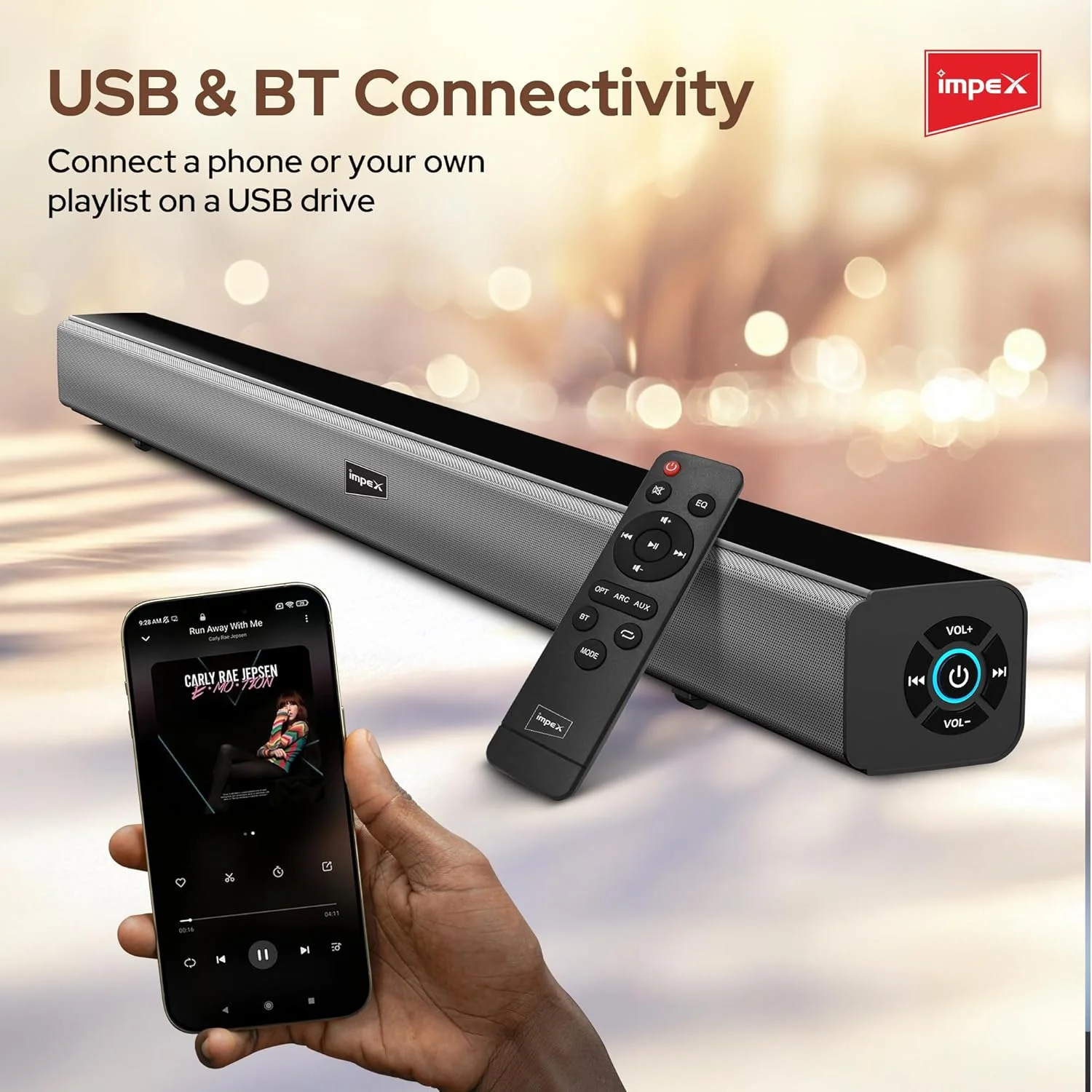 ایمپکس ساندبار 2.0 کاناله 30 وات، همراه با ریموت کنترل، نمایشگر LED، ساندبار صدای شفاف، اسپیکر بلوتوث هوشمند برای تلویزیون، بلوتوث، USB، HDMI، AUX، اپتیکال - SB 1401 ایمپکس ساندبار 2.0 کاناله 30 وات، همراه با ریموت کنترل، نمایشگر LED، ساندبار صدای شفاف، اسپیکر بلوتوث هوشمند برای تلویزیون، بلوتوث، USB، HDMI، AUX، اپتیکال - SB 1401