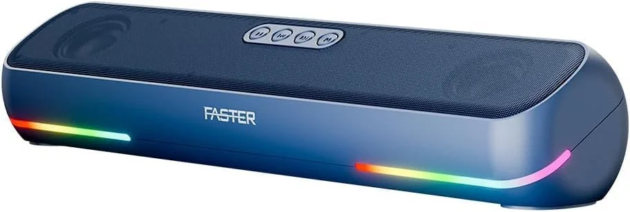 اسپیکر ساندبار Faster Ryzo Z16 - ساندبار بی سیم 16 واتی 415x133x100 میلی متر بلوتوث 5.3 EDR 5 ساعت پخش نور RGB TWS - اسپیکر قابل حمل USB AUX، کارت TF - تماس هندزفری صدای فراگیر 360 درجه (آبی سرمه ای)